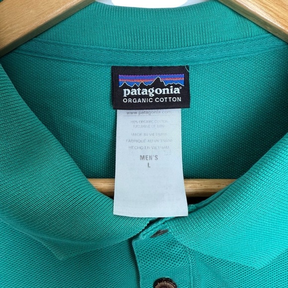 Patagonia P6 Pique Polo Shirt Men’s Large Green Short Sleeve Organic Cotton - Picture 9 of 10